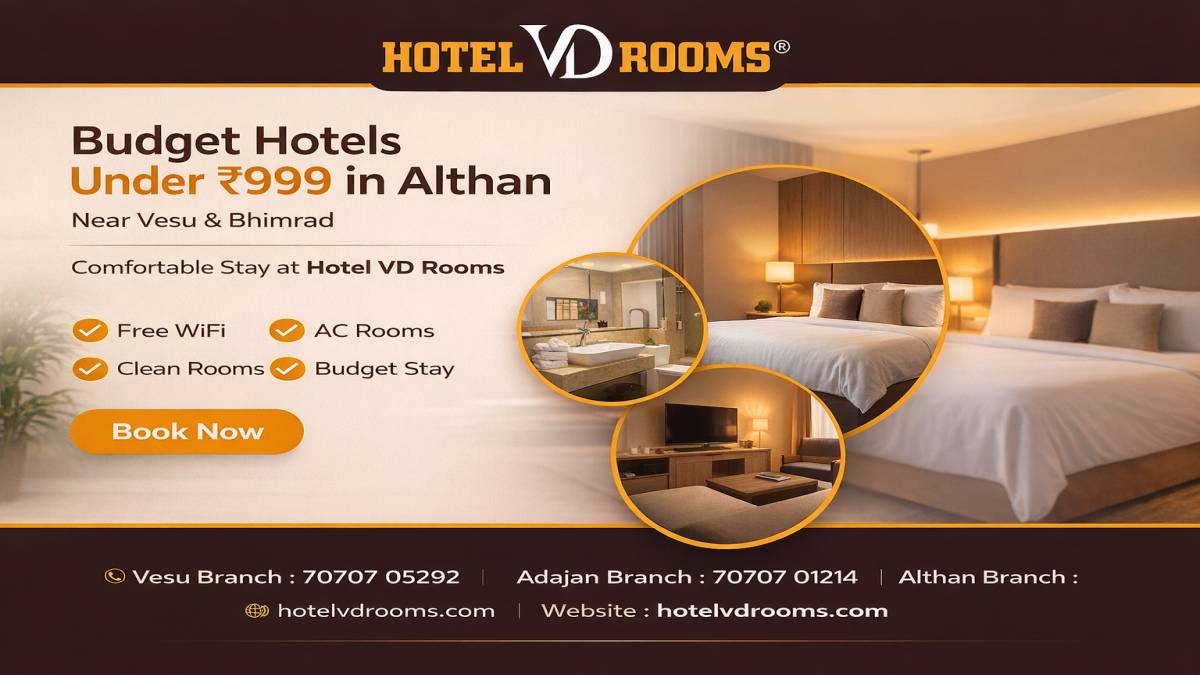 Budget Hotels Under 999 in Althan Near Vesu & Bhimrad: Affordable Stay at Hotel VD Rooms
